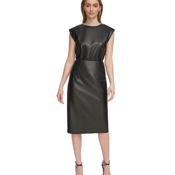 slim fit dress slacks Black 2 in 1 Faux Leather Skirt Long Sleeve Mini Dress – AX Paris main image 1